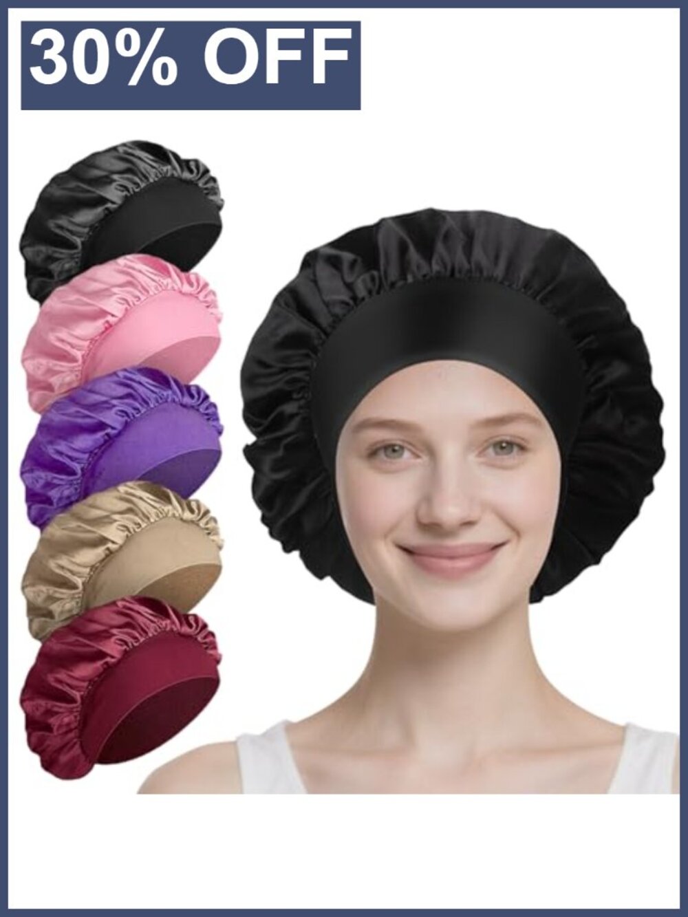 5 Pack Satin Sleep Caps for Women Adjustable No-Slip Hair Bonnet Curly Hair